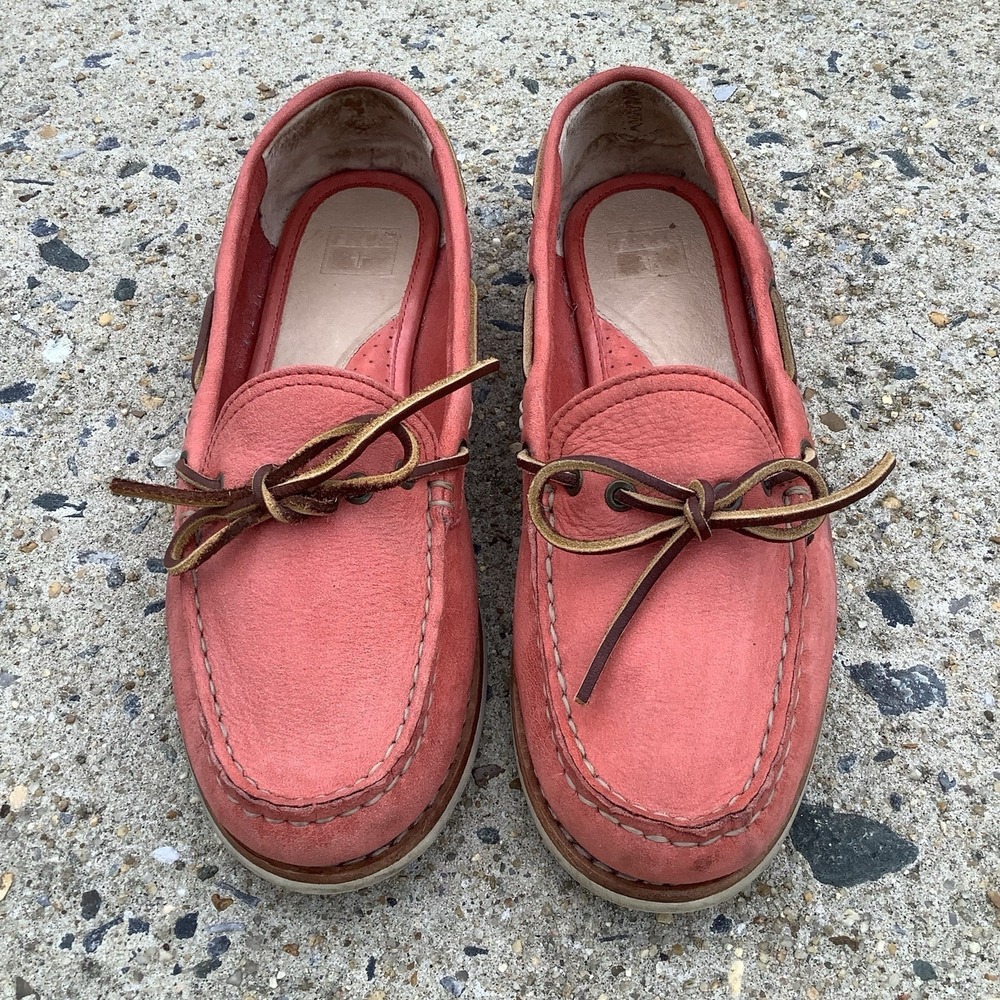 Frye Quincy Tie Coral Pink Leather Boat Shoes Womens 8M 3472548 Loafers